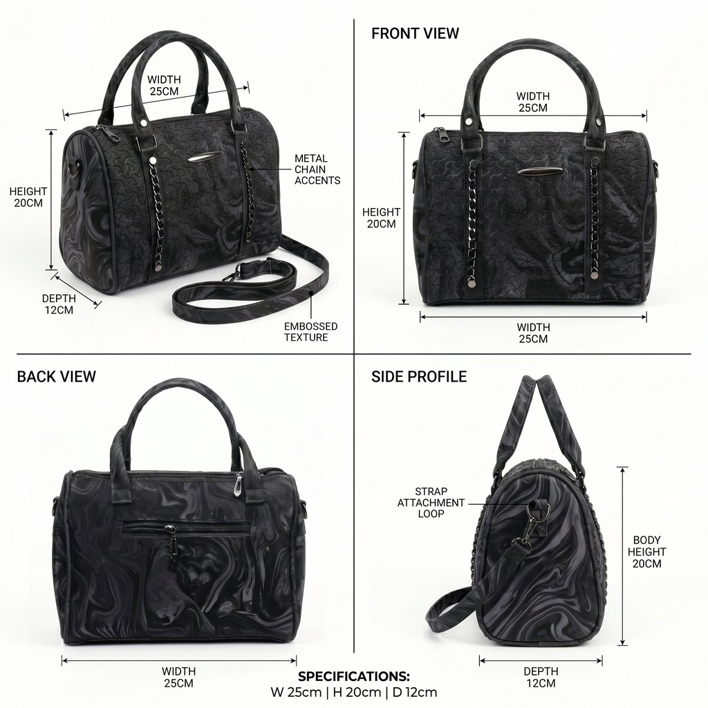 Women's Textured PU Leather Boston Handbag with Detachable Sling Strap | Top Handle Shoulder Satchel Purse for Office, Travel & Daily Use