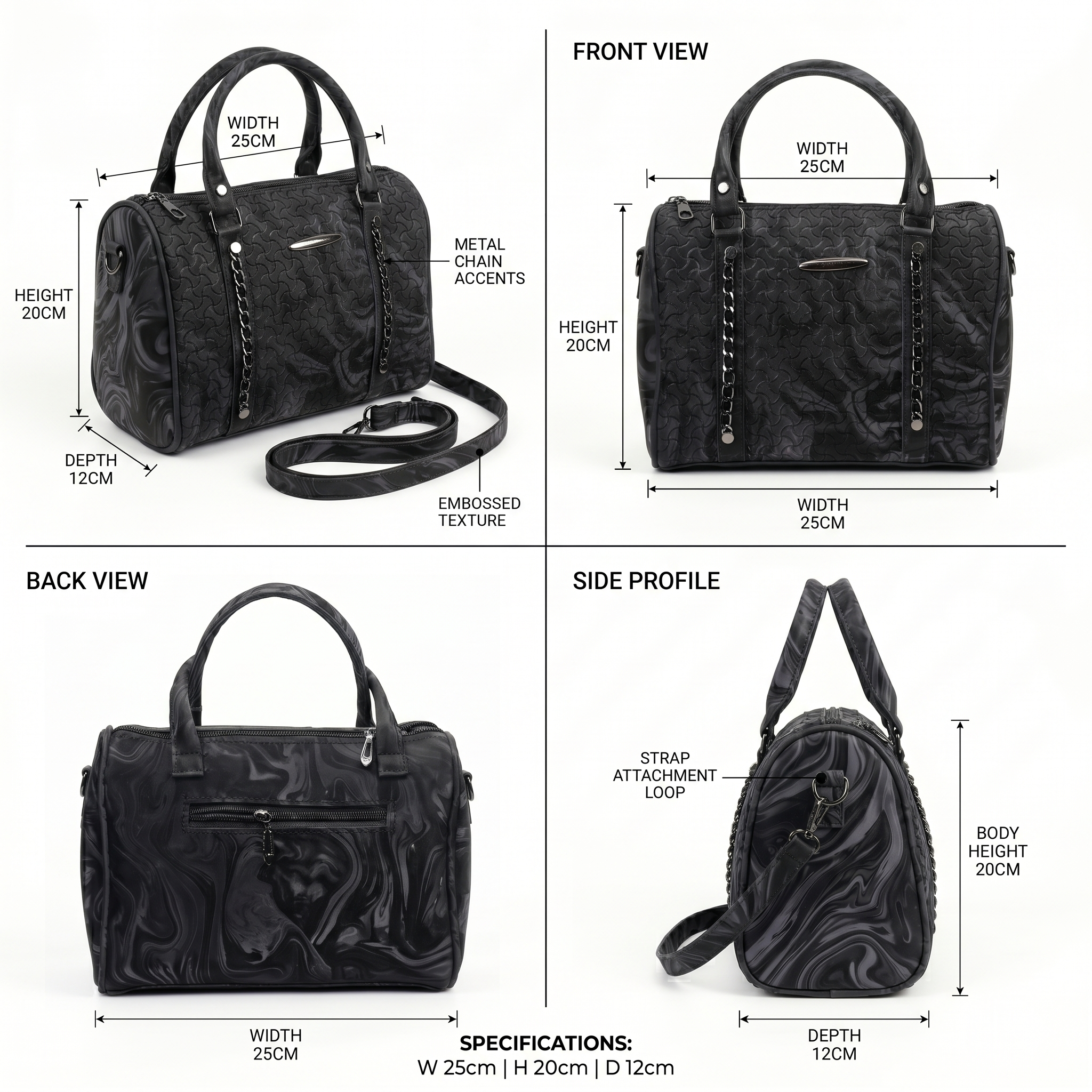 Women's Textured PU Leather Boston Handbag with Detachable Sling Strap | Top Handle Shoulder Satchel Purse for Office, Travel & Daily Use