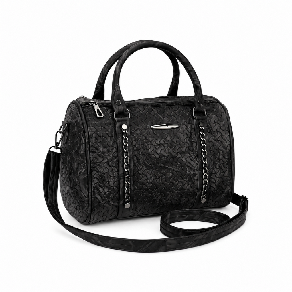 Women's Textured PU Leather Boston Handbag with Detachable Sling Strap | Top Handle Shoulder Satchel Purse for Office, Travel & Daily Use