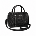 Women's Textured PU Leather Boston Handbag with Detachable Sling Strap | Top Handle Shoulder Satchel Purse for Office, Travel & Daily Use