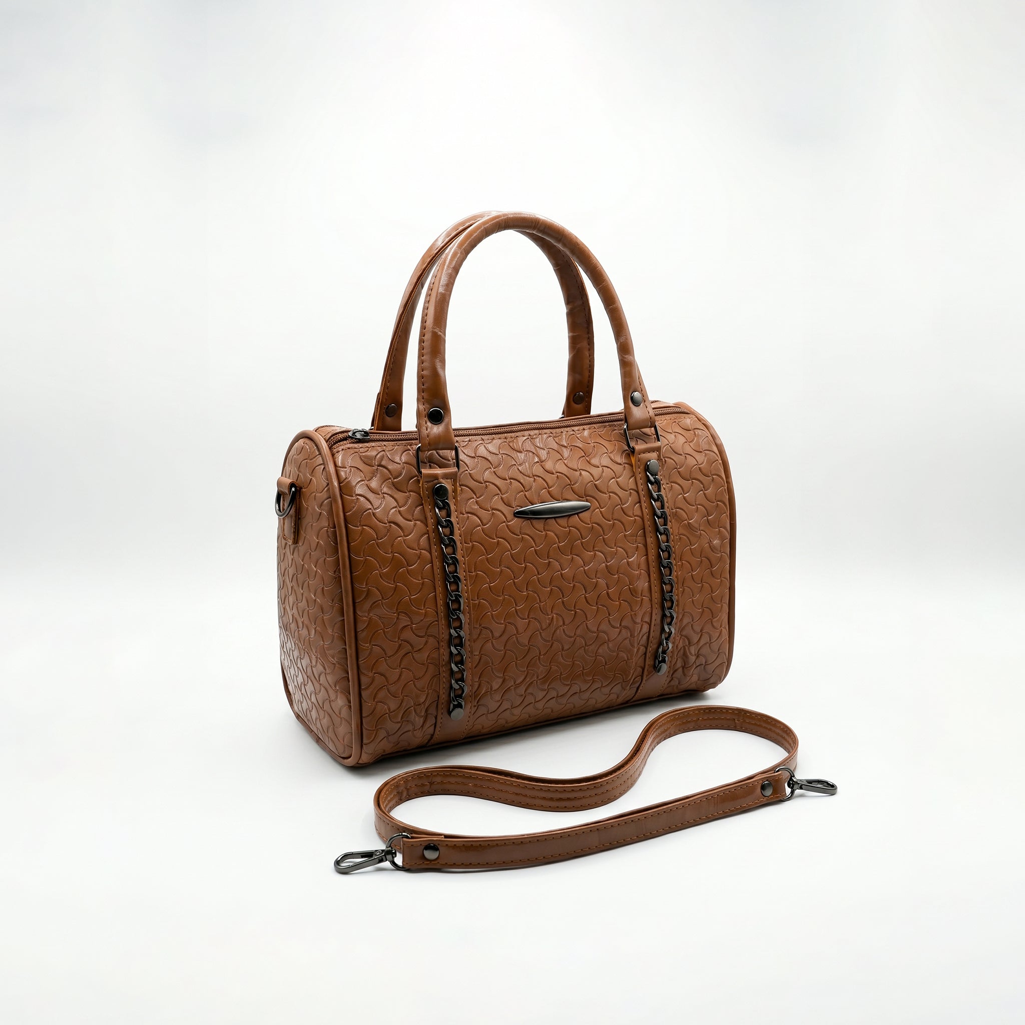 Women's Textured PU Leather Boston Handbag with Detachable Sling Strap | Top Handle Shoulder Satchel Purse for Office, Travel & Daily Use