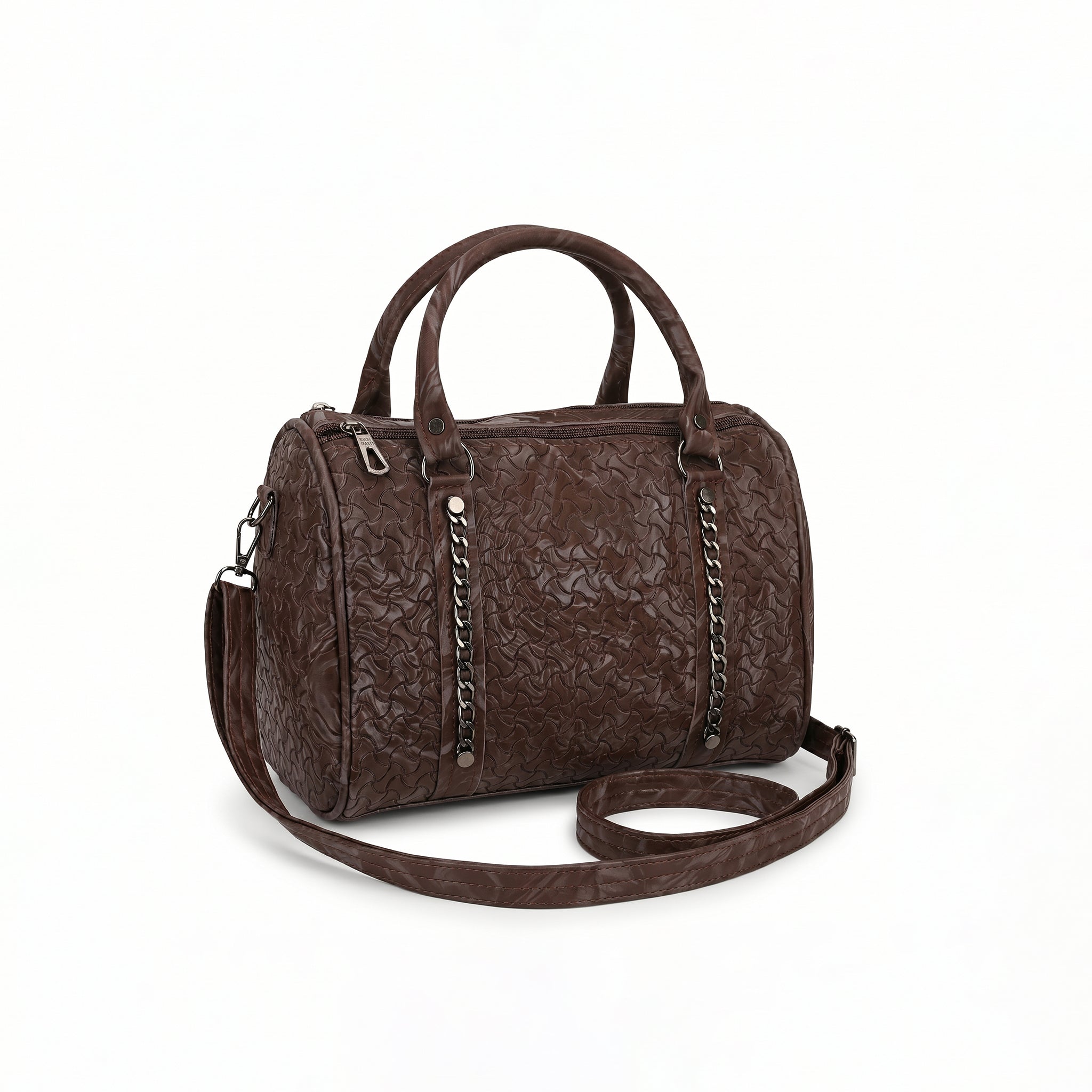 Women's Textured PU Leather Boston Handbag with Detachable Sling Strap | Top Handle Shoulder Satchel Purse for Office, Travel & Daily Use