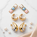 Pack of 3 Modern Geometric Stud & Gold Hoop Earrings Combo for Women | Premium 3 Pair Trendy Designer Earrings Set for Daily Wear