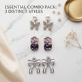 Pack of 3 Premium Butterfly Pearl & Floral Crystal Earrings Combo for Women | 3 Pair Designer Party Wear Stud Earrings Set