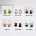 Pack of 6 Floral Crystal Stud Earrings for Women | Multicolor Gemstone Earrings (Emerald, Pearl, Lavender, Pink, Black, Blue) | Elegant Daily Wear Jewellery