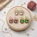 Pack of 3 Floral Crystal Stone Earrings Combo for Women | Pearl White, Rose Pink & Emerald Green Designer Stud Earrings Set | Trendy Party Wear Earrings Pack