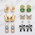 Pair of 6 Trendy Earring Combo Set for Women | Gold Hoops, Butterfly Pearl Earrings, Floral Green Studs & Statement Earrings | Stylish Jewellery Pack