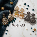 Pack of 3 Royal Ethnic Jhumka & Oxidised Statement Earrings Combo for Women | Premium 3 Pair Designer Festive Earrings Set