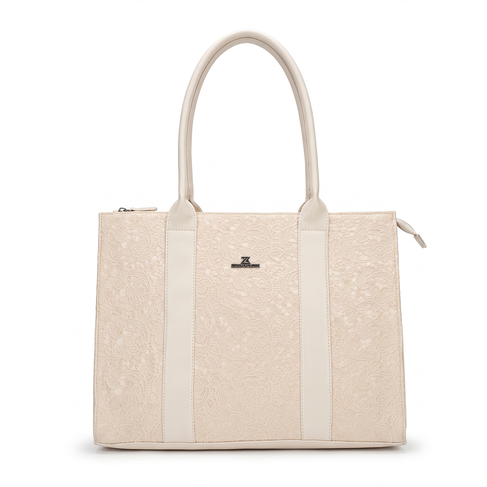 Obyesha Women's Premium Lace Tote Handbag with Detachable Sling Strap – Large Office Shoulder Bag (Cream)