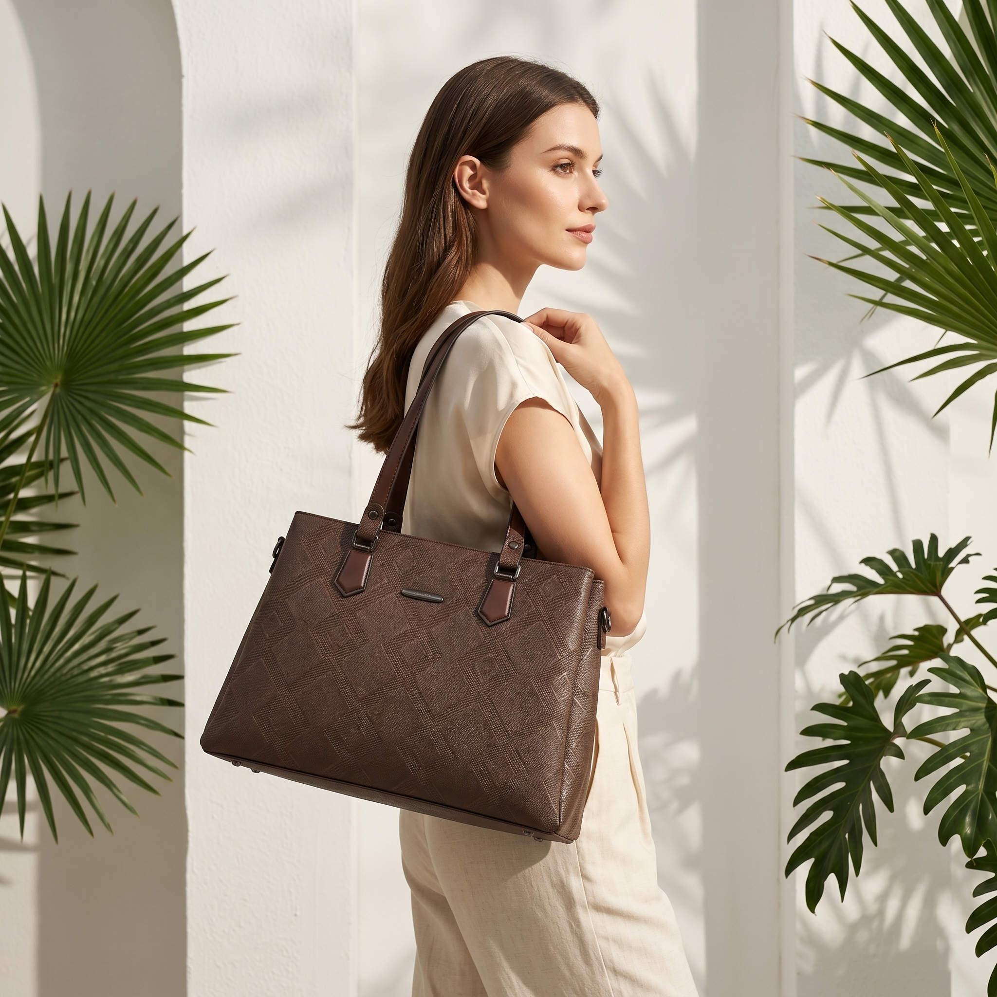 Obyesha Women's Premium Brown Textured Tote Handbag Set with Detachable Sling Pouch – Large Office Shoulder Bag