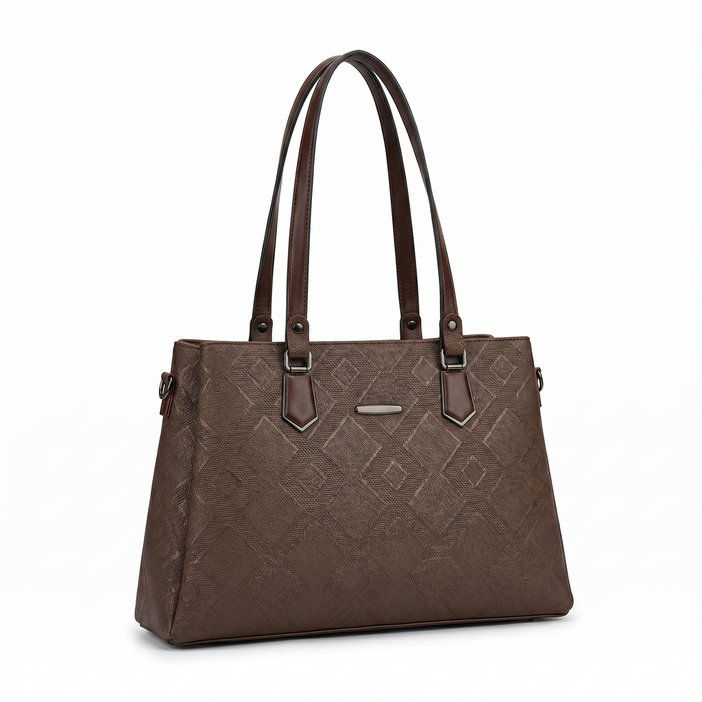 Obyesha Women's Premium Brown Textured Tote Handbag Set with Detachable Sling Pouch – Large Office Shoulder Bag