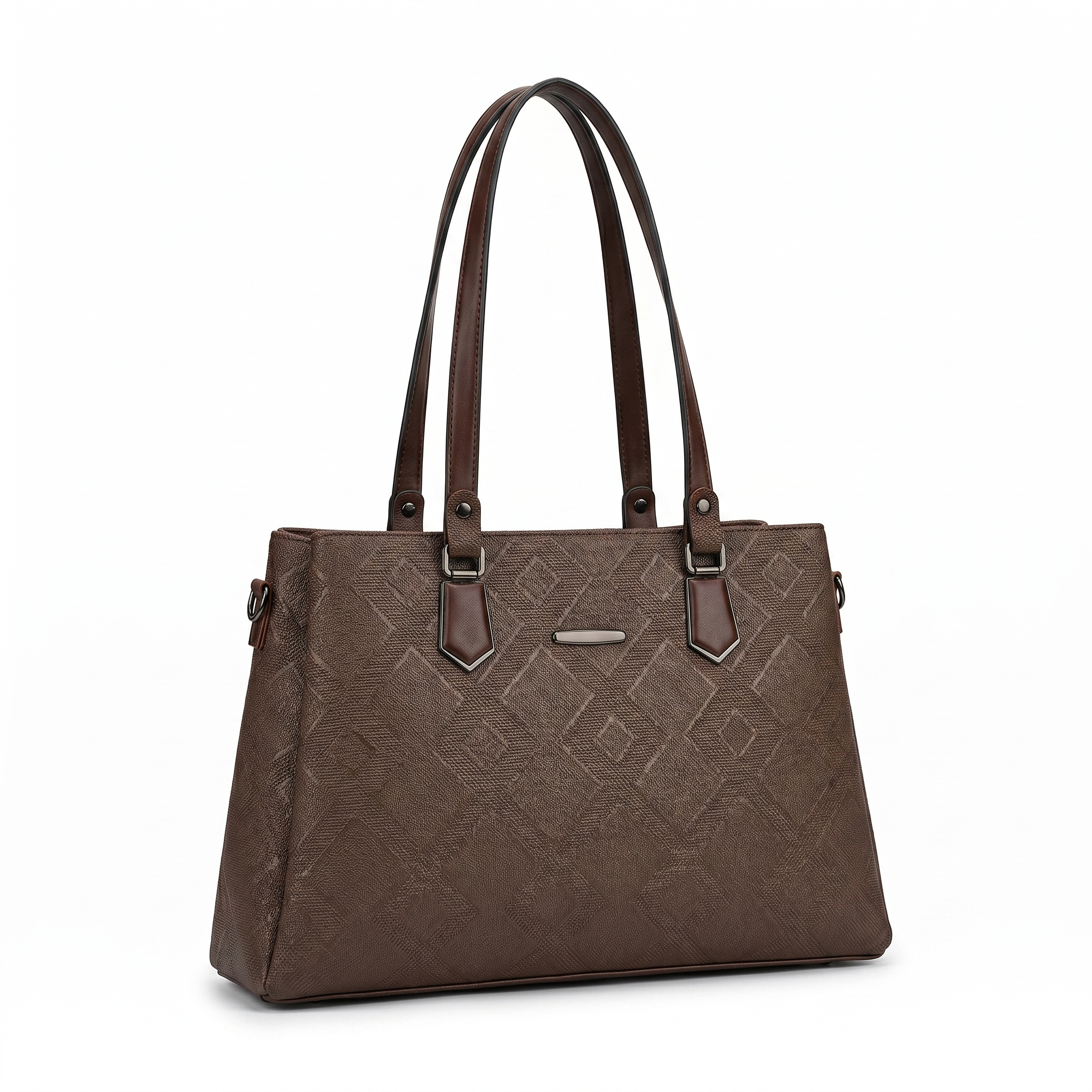 Obyesha Women's Premium Brown Textured Tote Handbag Set with Detachable Sling Pouch – Large Office Shoulder Bag