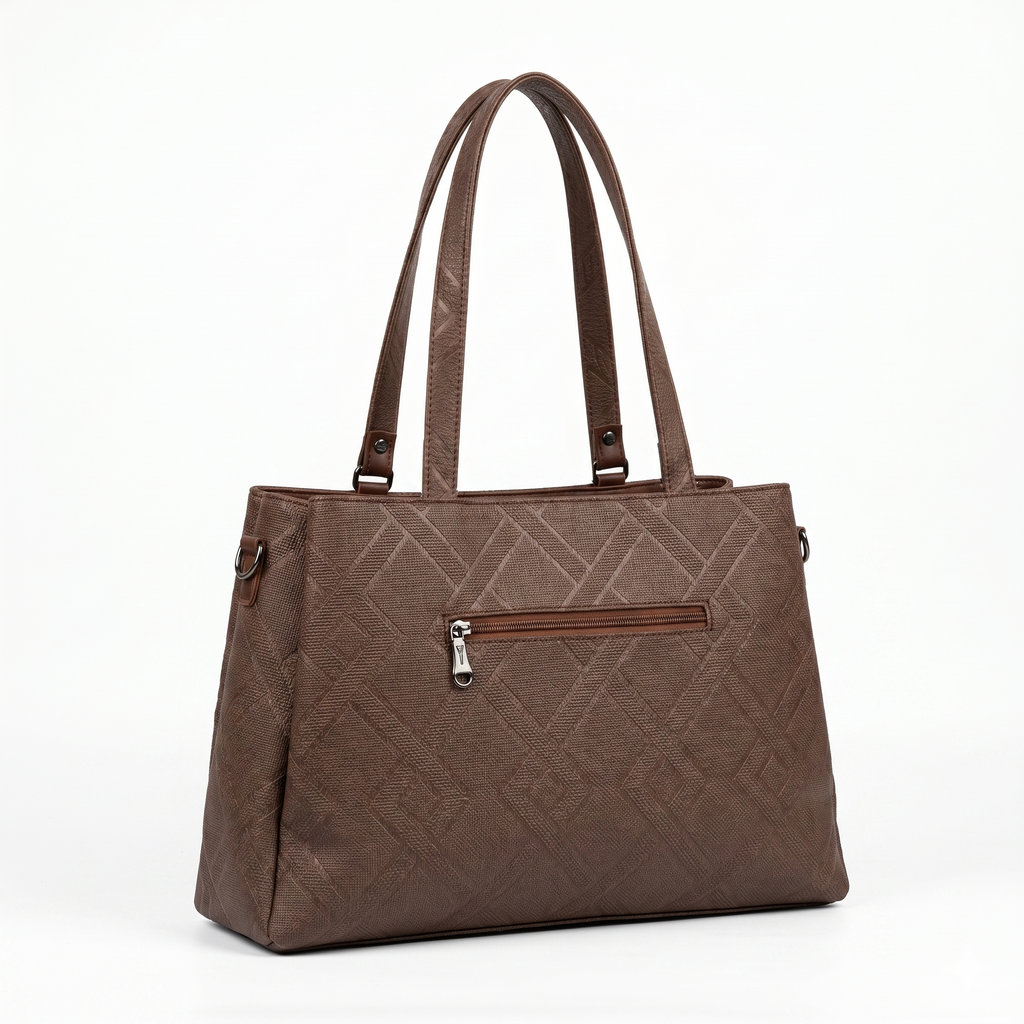 Obyesha Women's Premium Brown Textured Tote Handbag Set with Detachable Sling Pouch – Large Office Shoulder Bag