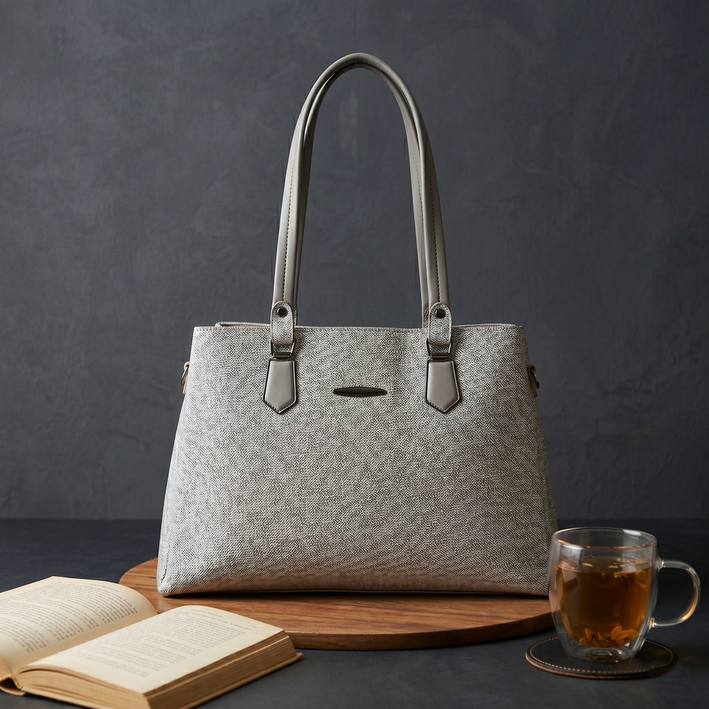 Obyesha Women's Premium Grey Textured Tote Handbag Set with Detachable Sling Pouch – Large Office Shoulder Bag