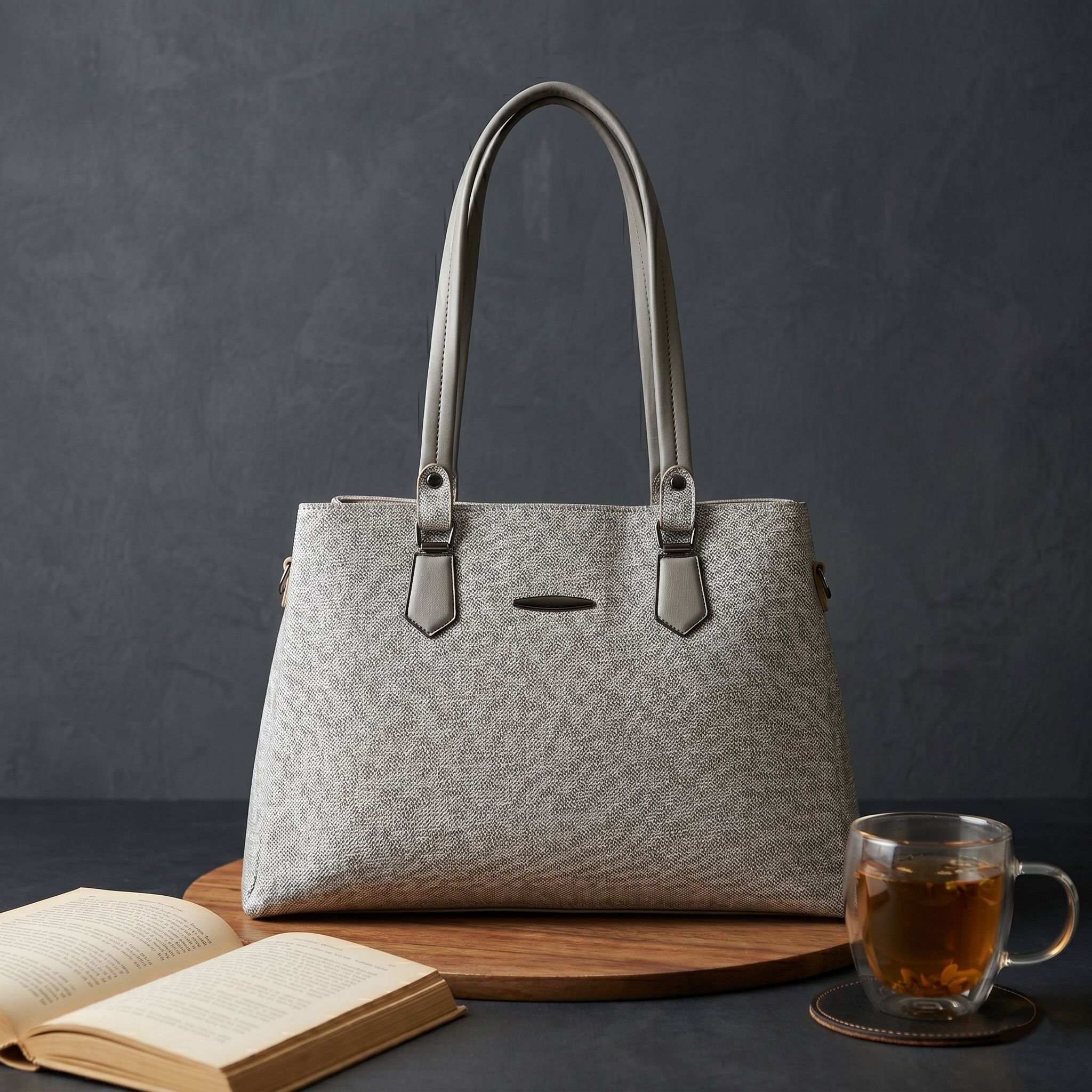 Obyesha Women's Premium Grey Textured Tote Handbag Set with Detachable Sling Pouch – Large Office Shoulder Bag