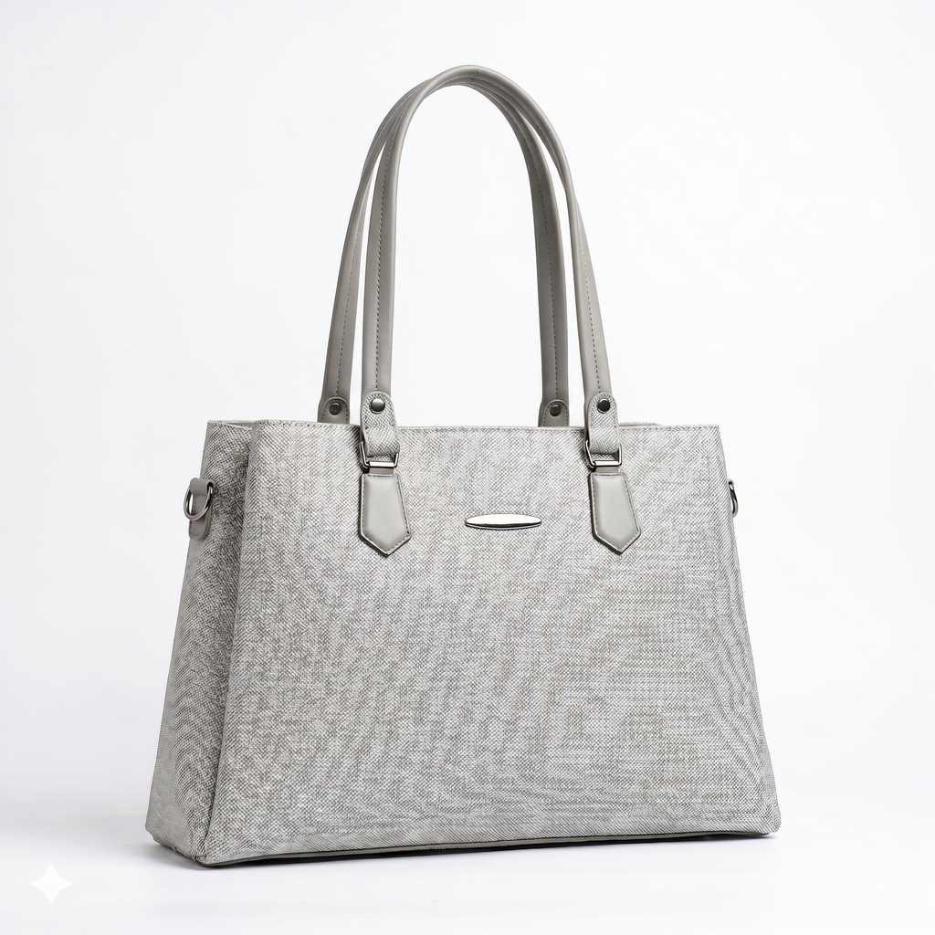 Obyesha Women's Premium Grey Textured Tote Handbag Set with Detachable Sling Pouch – Large Office Shoulder Bag