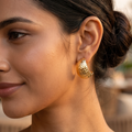 Textured Gold Hoop Earrings for Women | Minimal Crescent Half Hoop Stud Earrings | Elegant Party Wear Korean Style Earrings