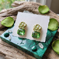 Emerald Green Floral Stud Earrings for Women | Crystal Stone Flower Earrings | Korean Style Cute Party Wear Earrings