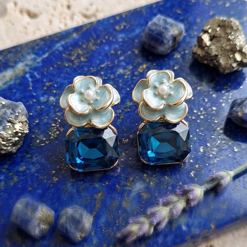 Pack of 3 Floral Crystal Stud Earring Combo for Women | Elegant Pearl Flower Earrings with Gemstone Drops | Stylish Party & Daily Wear Jewellery Set