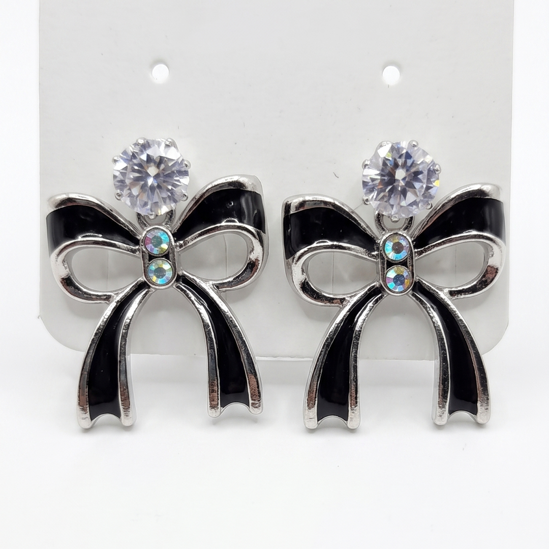 Pack of 3 Designer Earrings Combo for Women | Black Bow, Emerald Floral & Gold Dangle Earrings Set | Premium 3 Pair Party Wear Earrings Combo