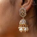 Obyesha Gold Plated Kundan Jhumka Earrings for Women | Pearl Drop Ethnic Earrings | Traditional Wedding & Party Wear Jewelry