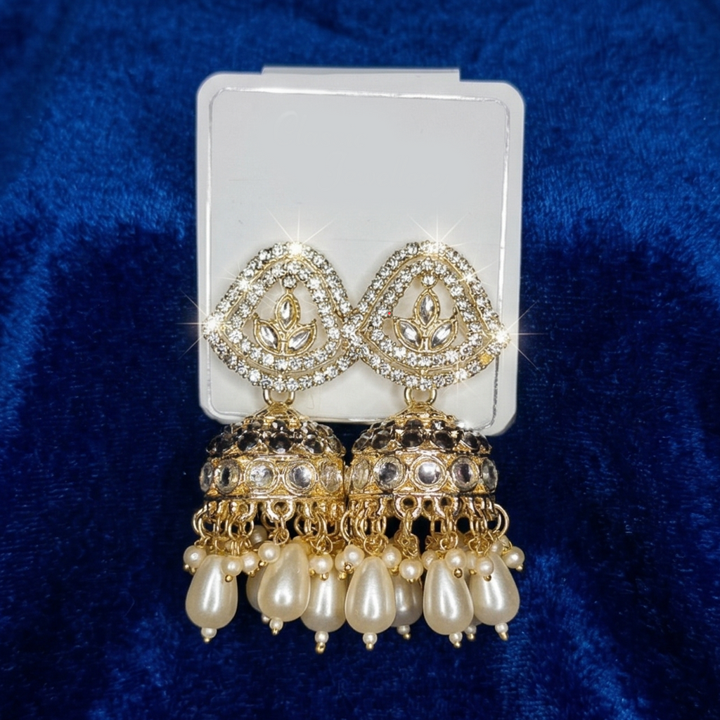 Gold Plated Kundan Jhumka Earrings for Women | Pearl Drop Traditional Earrings | Ethnic Wedding & Party Wear Jewellery