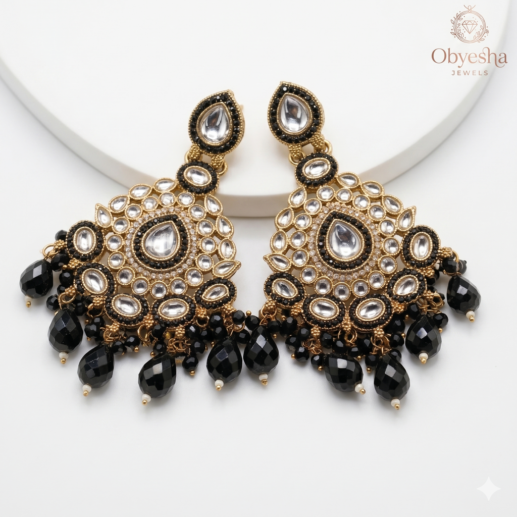 Pack of 3 Ethnic Earring Combo Set for Women | Kundan Chandbali, Pearl Jhumka & Oxidized Jhumki | Traditional Wedding Jewellery Pack