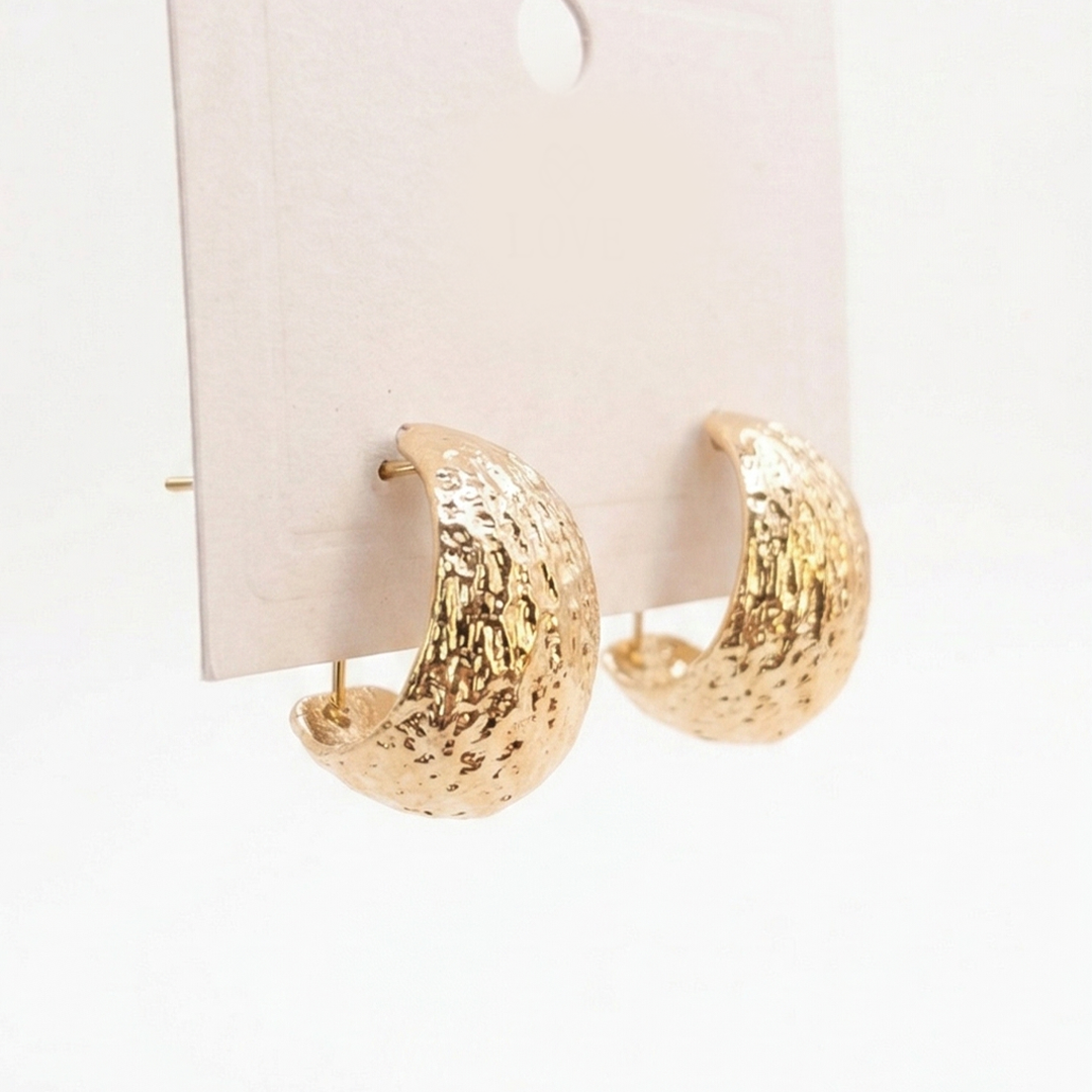 Textured Gold Hoop Earrings for Women | Minimal Crescent Half Hoop Stud Earrings | Elegant Party Wear Korean Style Earrings