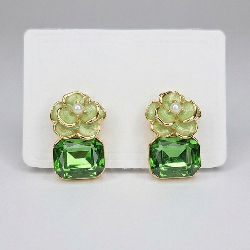 Pack of 3 Designer Earrings Combo for Women | Black Bow, Emerald Floral & Gold Dangle Earrings Set | Premium 3 Pair Party Wear Earrings Combo