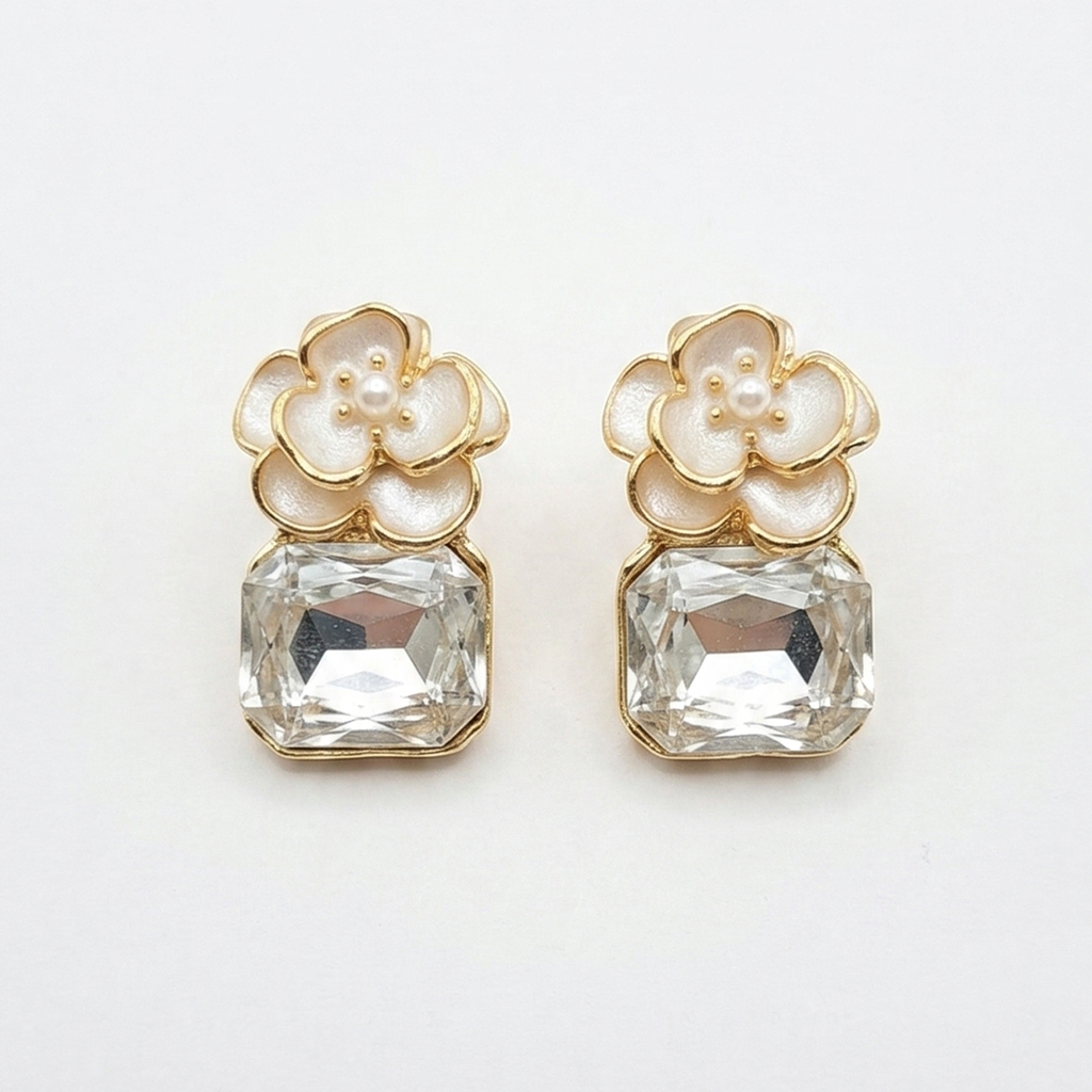 Pack of 6 Floral Crystal Stud Earrings for Women | Multicolor Gemstone Earrings (Emerald, Pearl, Lavender, Pink, Black, Blue) | Elegant Daily Wear Jewellery