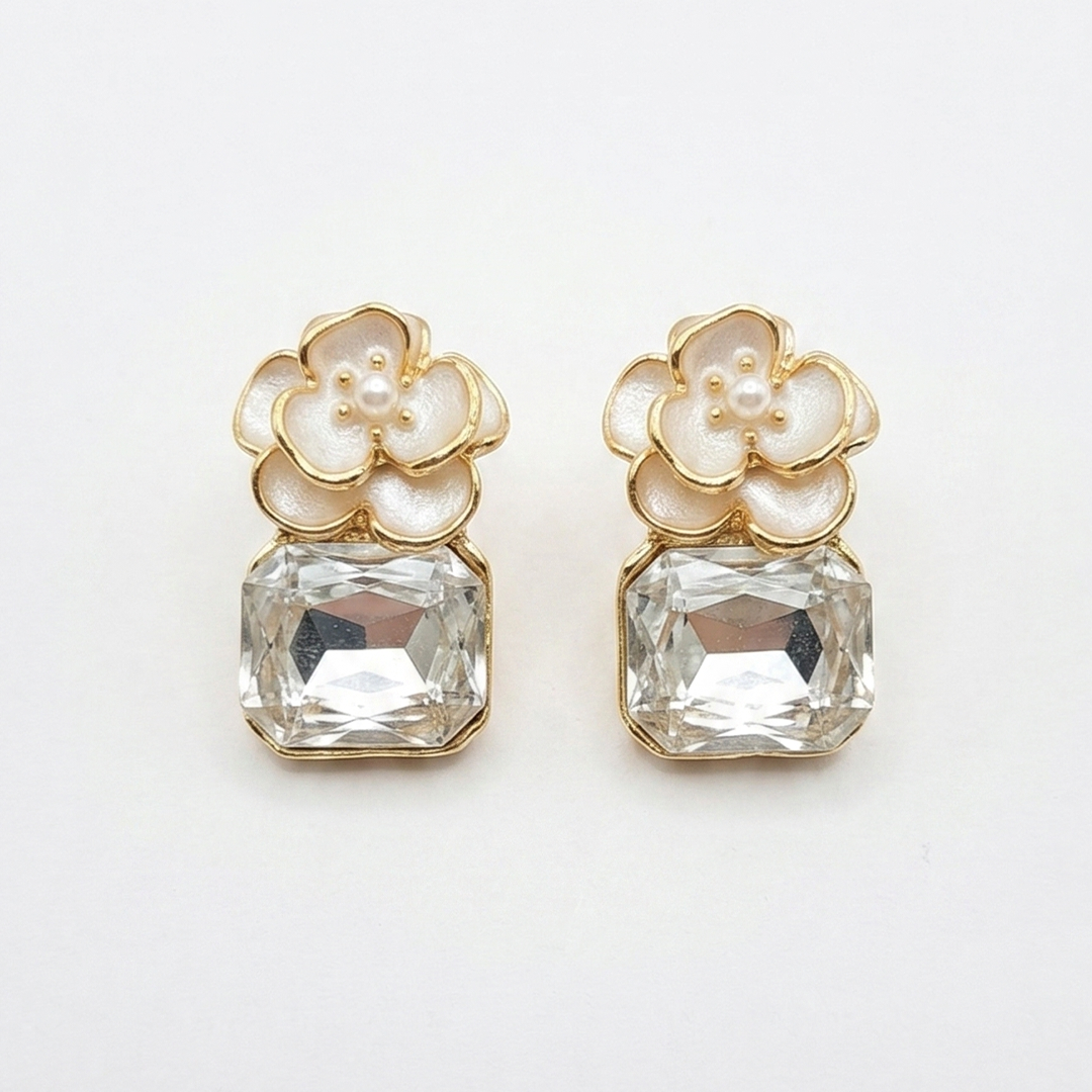 Pack of 6 Floral Crystal Stud Earrings for Women | Multicolor Gemstone Earrings (Emerald, Pearl, Lavender, Pink, Black, Blue) | Elegant Daily Wear Jewellery