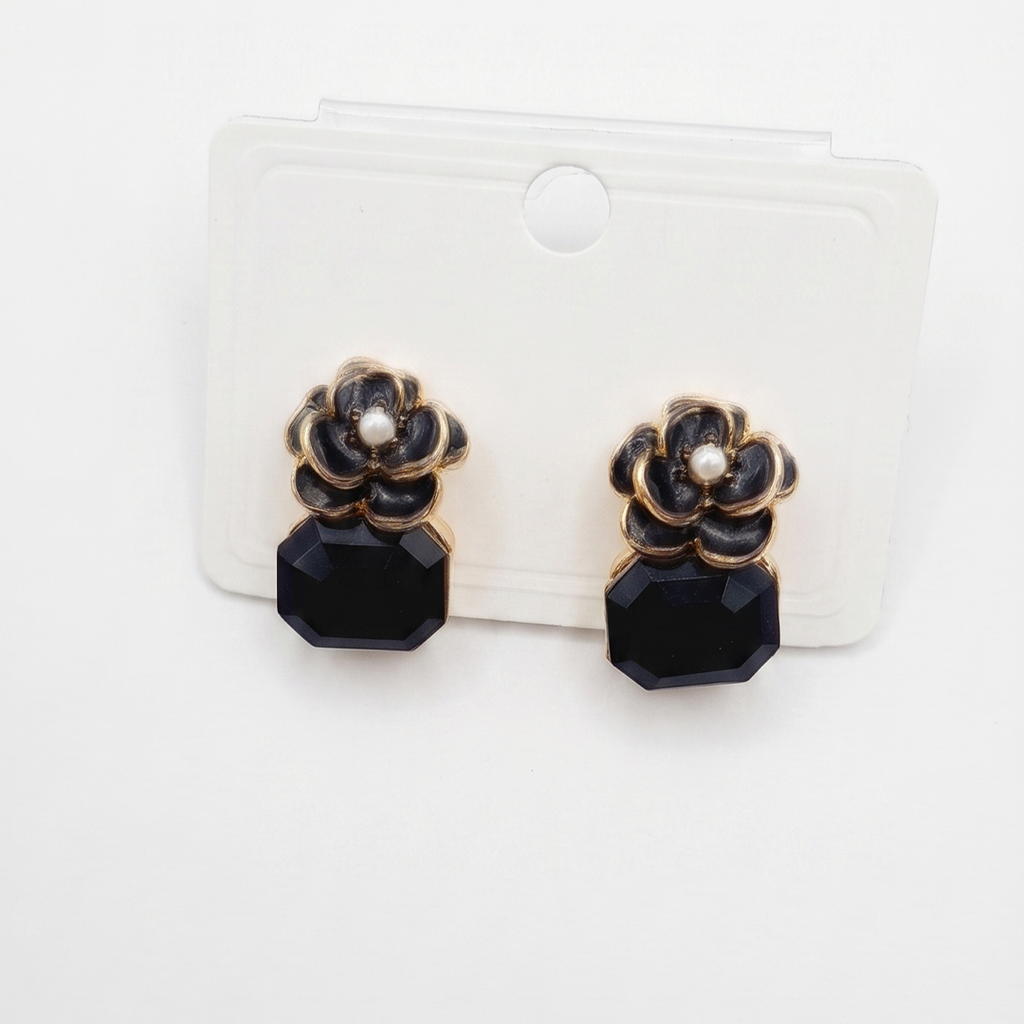 Pack of 6 Floral Crystal Stud Earrings for Women | Multicolor Gemstone Earrings (Emerald, Pearl, Lavender, Pink, Black, Blue) | Elegant Daily Wear Jewellery