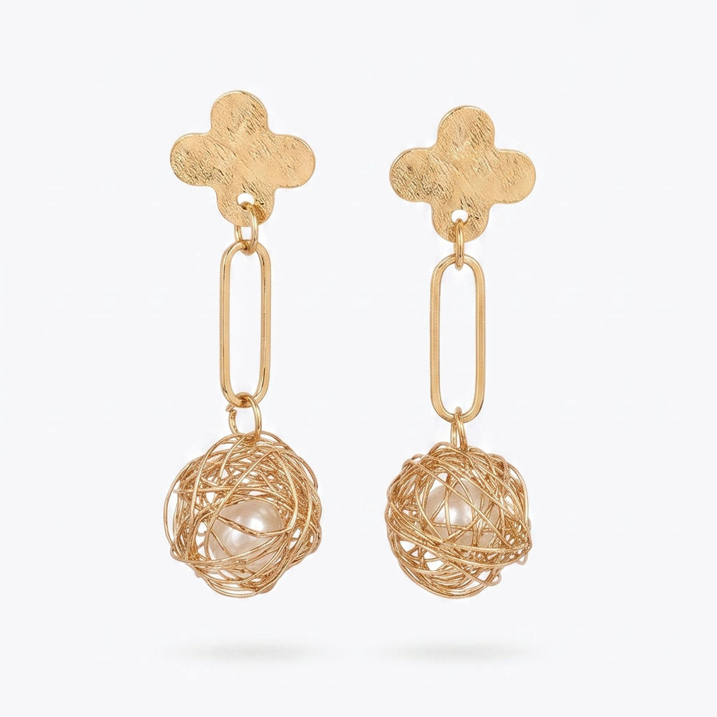 Premium 6 Pair Gold Earrings Combo for Women | Floral Studs, Blue Crystal Drops, Teardrop Hoops & Pearl Dangle Designer Earrings Set