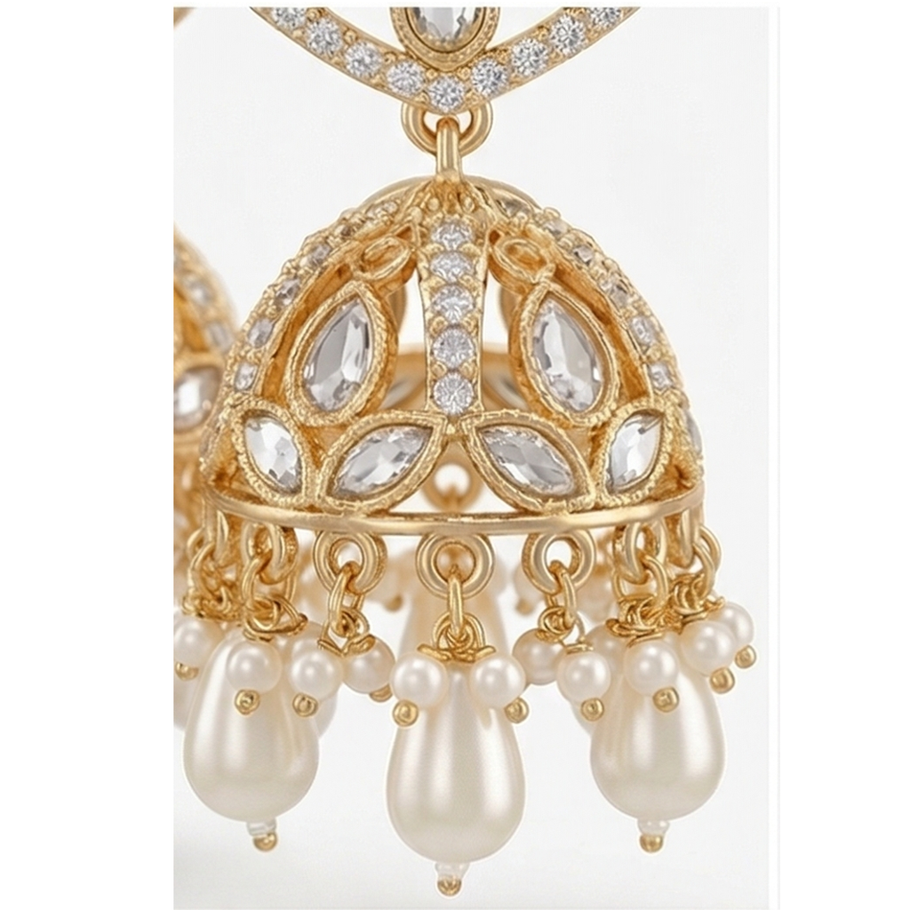 Obyesha Gold Plated Kundan Jhumka Earrings for Women | Pearl Drop Ethnic Earrings | Traditional Wedding & Party Wear Jewelry