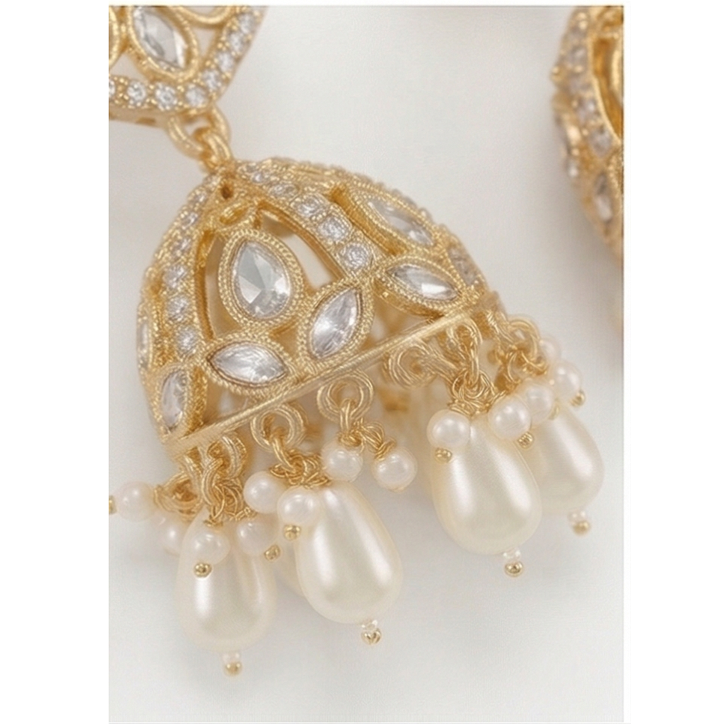 Obyesha Gold Plated Kundan Jhumka Earrings for Women | Pearl Drop Ethnic Earrings | Traditional Wedding & Party Wear Jewelry