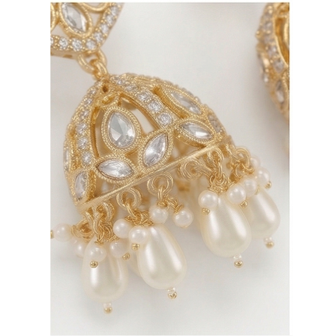 Obyesha Gold Plated Kundan Jhumka Earrings for Women | Pearl Drop Ethnic Earrings | Traditional Wedding & Party Wear Jewelry