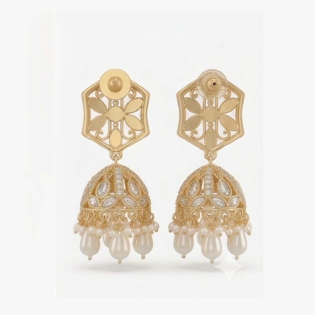 Obyesha Gold Plated Kundan Jhumka Earrings for Women | Pearl Drop Ethnic Earrings | Traditional Wedding & Party Wear Jewelry