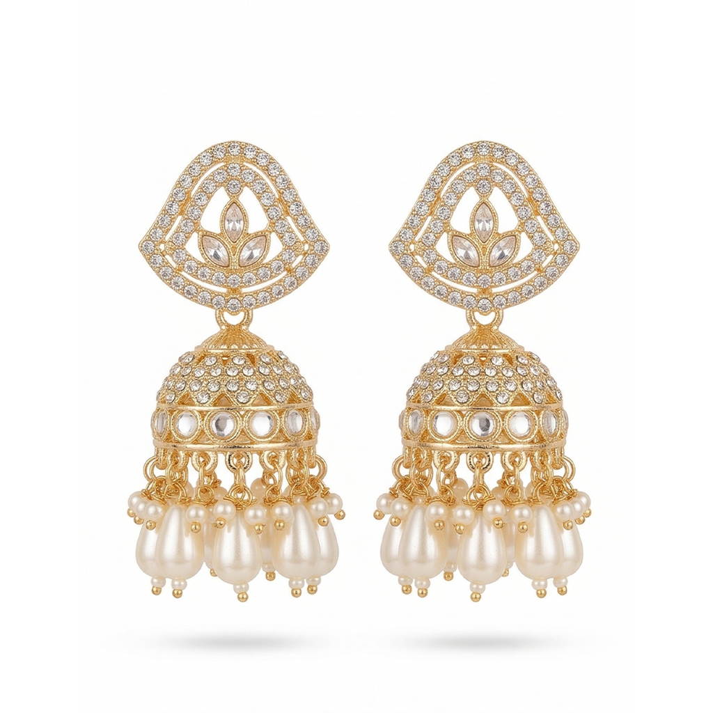 Gold Plated Kundan Jhumka Earrings for Women | Pearl Drop Traditional Earrings | Ethnic Wedding & Party Wear Jewellery