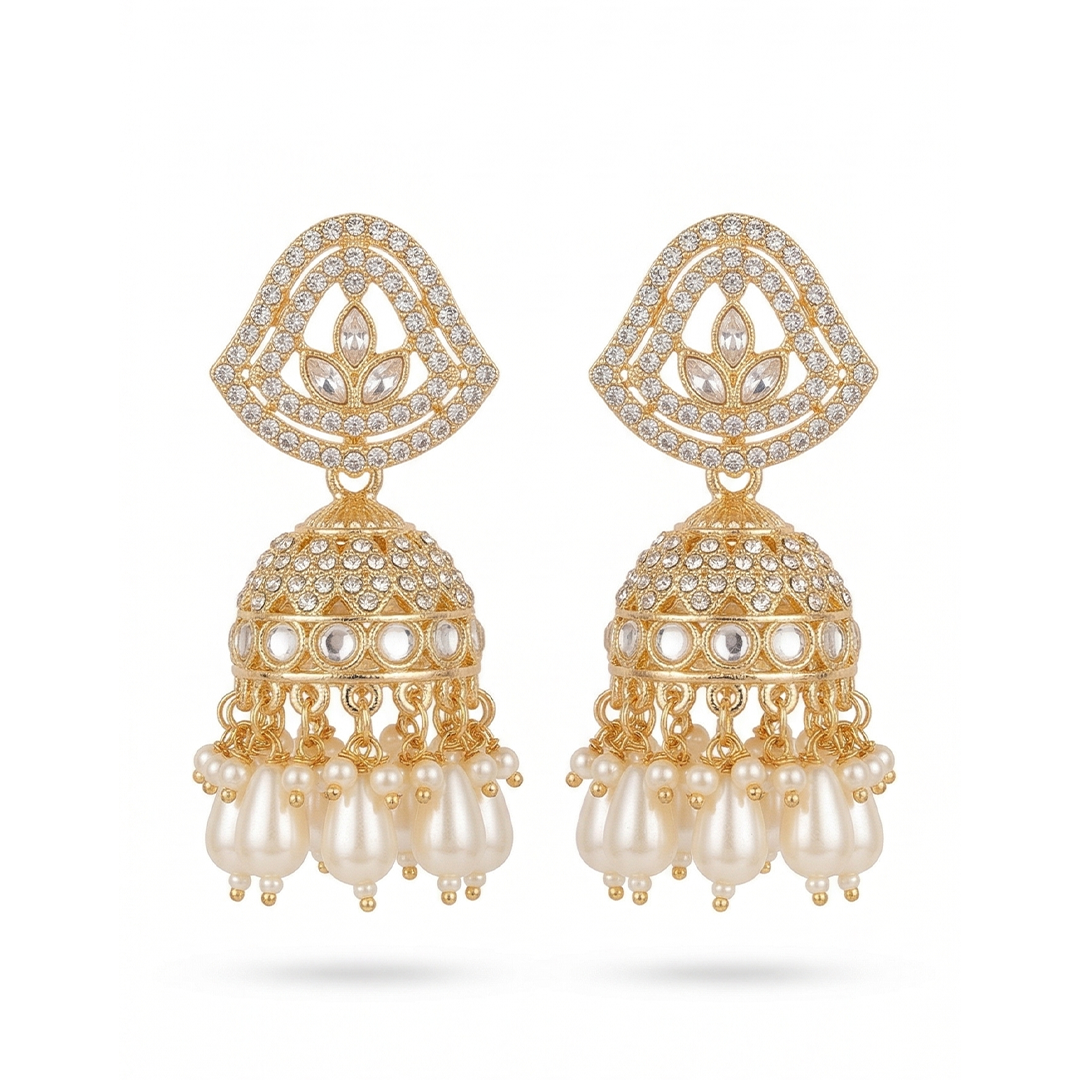 Gold Plated Kundan Jhumka Earrings for Women | Pearl Drop Traditional Earrings | Ethnic Wedding & Party Wear Jewellery