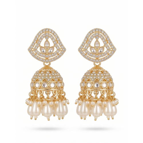 Gold Plated Kundan Jhumka Earrings for Women | Pearl Drop Traditional Earrings | Ethnic Wedding & Party Wear Jewellery