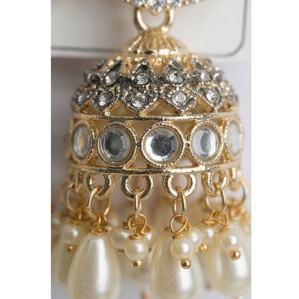 Gold Plated Kundan Jhumka Earrings for Women | Pearl Drop Traditional Earrings | Ethnic Wedding & Party Wear Jewellery