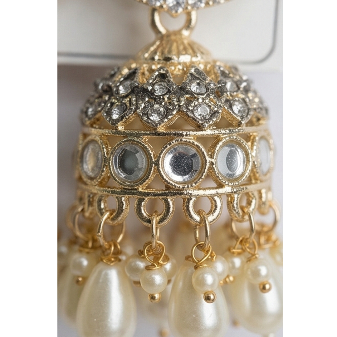 Gold Plated Kundan Jhumka Earrings for Women | Pearl Drop Traditional Earrings | Ethnic Wedding & Party Wear Jewellery