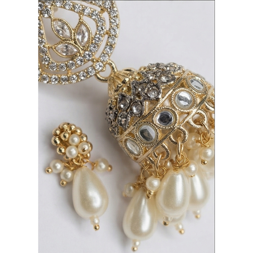 Gold Plated Kundan Jhumka Earrings for Women | Pearl Drop Traditional Earrings | Ethnic Wedding & Party Wear Jewellery