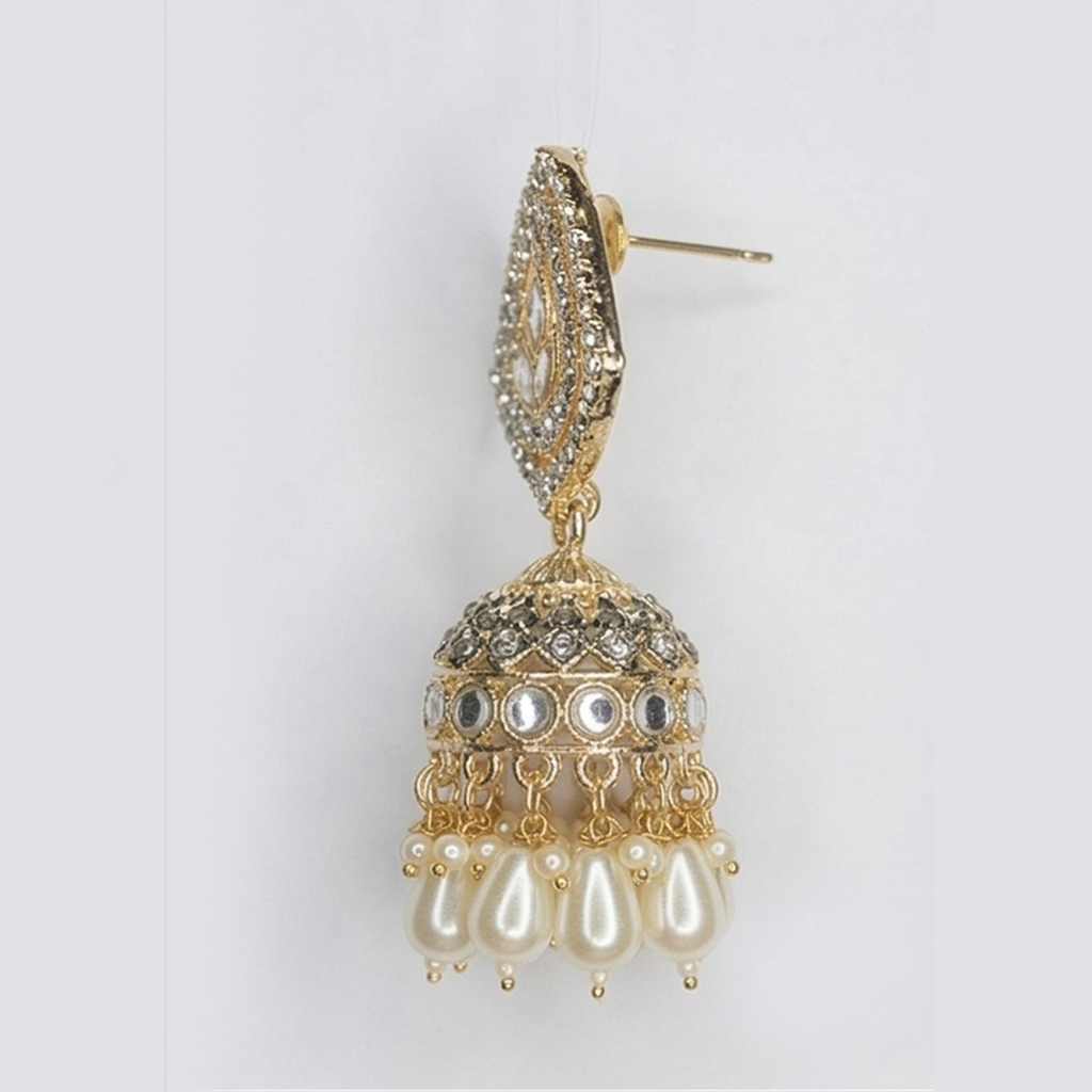 Gold Plated Kundan Jhumka Earrings for Women | Pearl Drop Traditional Earrings | Ethnic Wedding & Party Wear Jewellery
