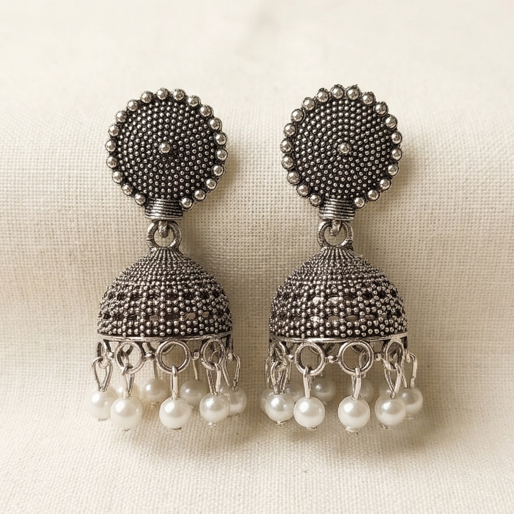 Pair of 2 Oxidized Silver Earring Combo for Women | Jhumka with Pearl Drops & Tribal Statement Dangle Earrings | Boho Ethnic Jewellery Set