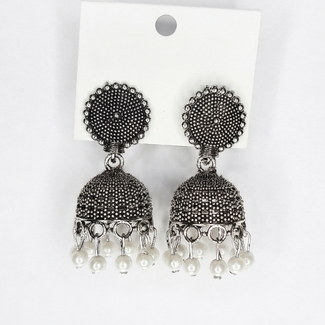 Oxidized Silver Jhumka Earrings for Women | Traditional Pearl Drop Jhumki | Ethnic & Boho Style Jewellery
