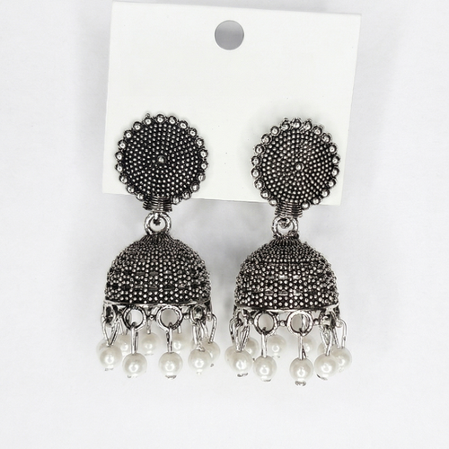 Oxidized Silver Jhumka Earrings for Women | Traditional Pearl Drop Jhumki | Ethnic & Boho Style Jewellery