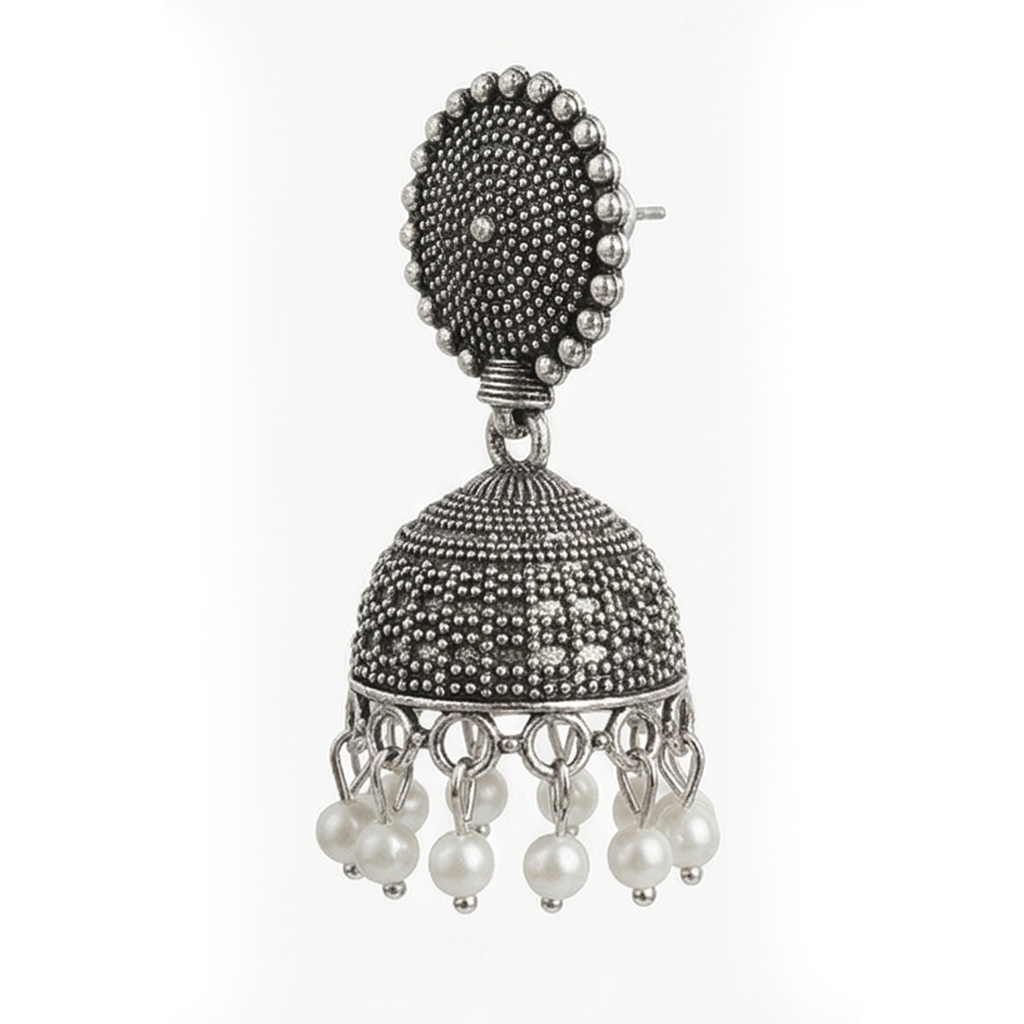 Oxidized Silver Jhumka Earrings for Women | Traditional Pearl Drop Jhumki | Ethnic & Boho Style Jewellery