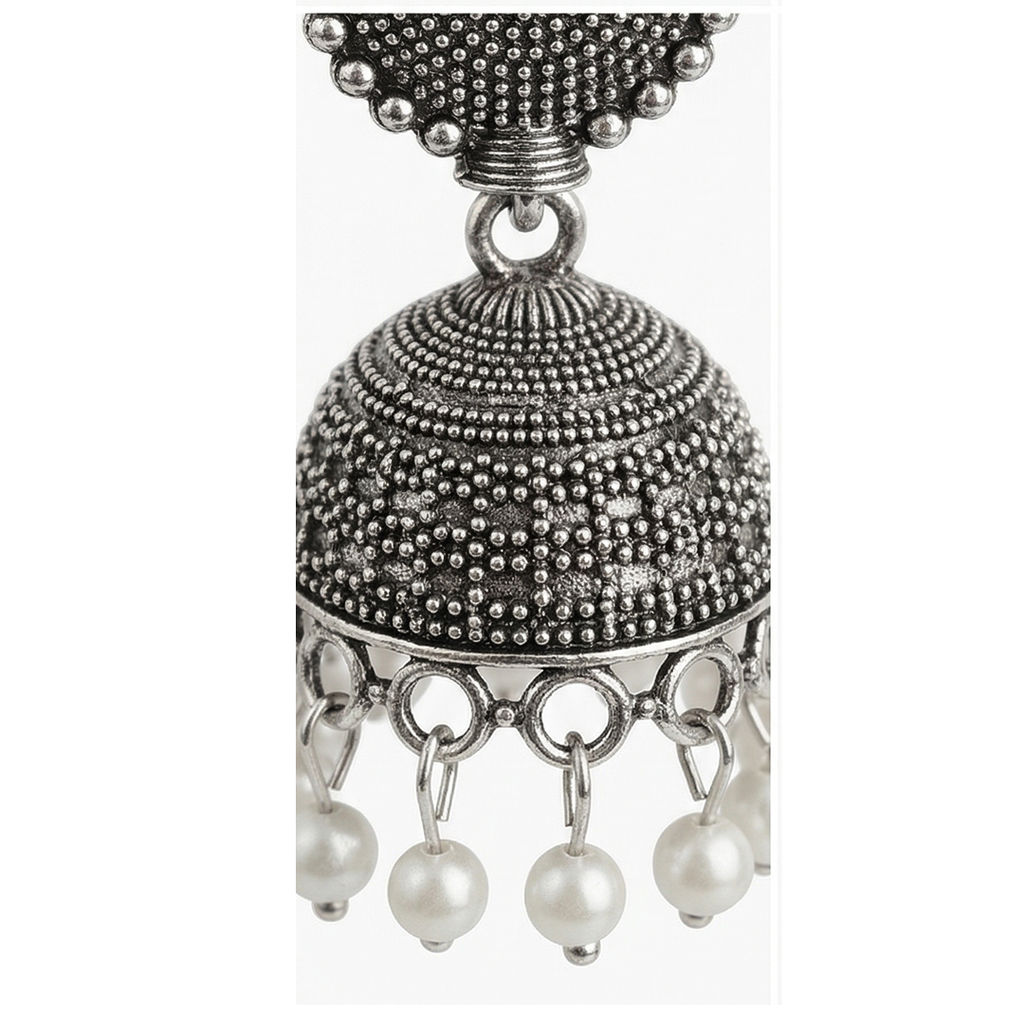 Oxidized Silver Jhumka Earrings for Women | Traditional Pearl Drop Jhumki | Ethnic & Boho Style Jewellery