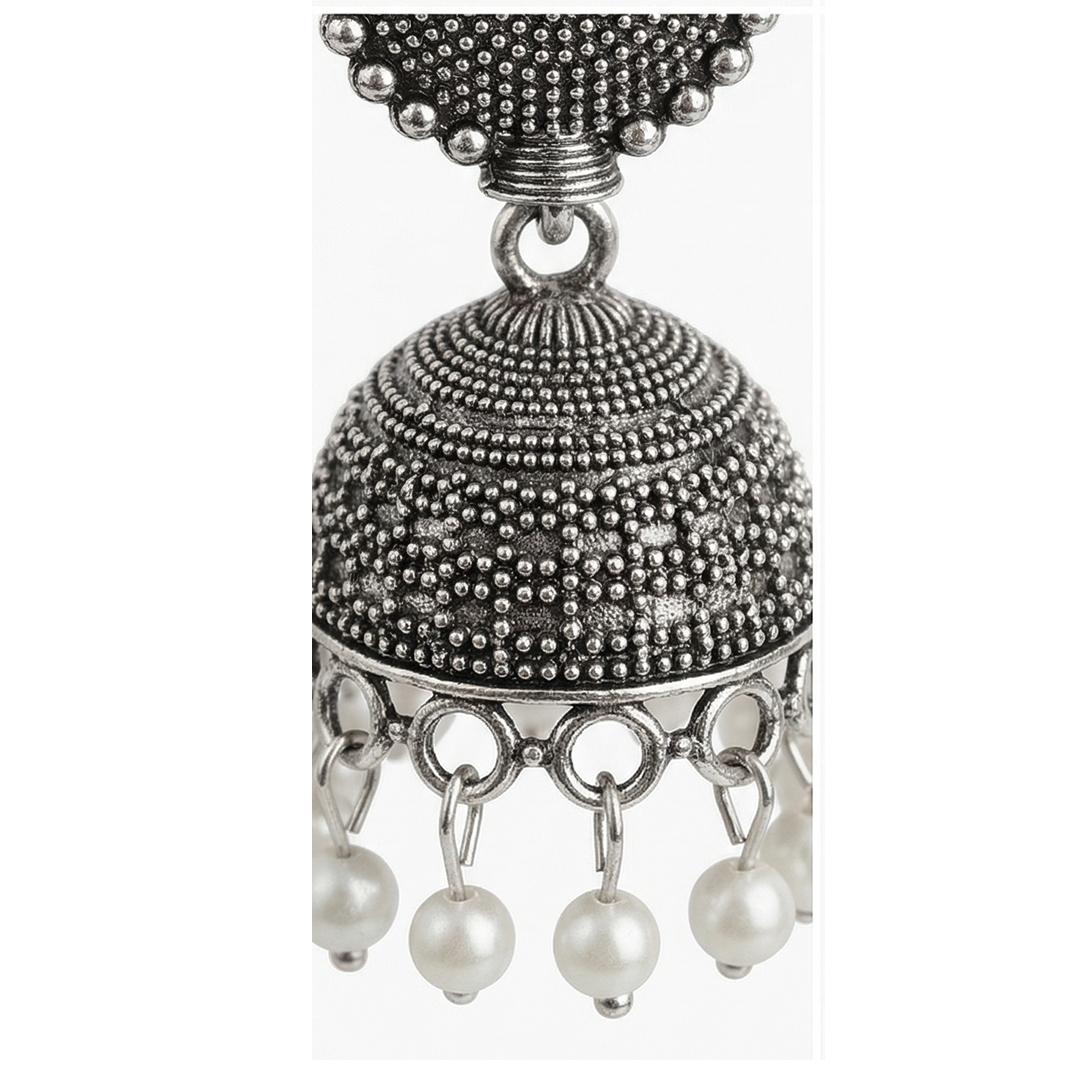 Oxidized Silver Jhumka Earrings for Women | Traditional Pearl Drop Jhumki | Ethnic & Boho Style Jewellery